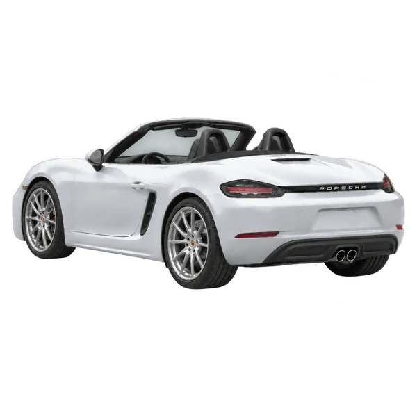 silver 2024 Porsche Boxster rear three-quarter (facing left) view