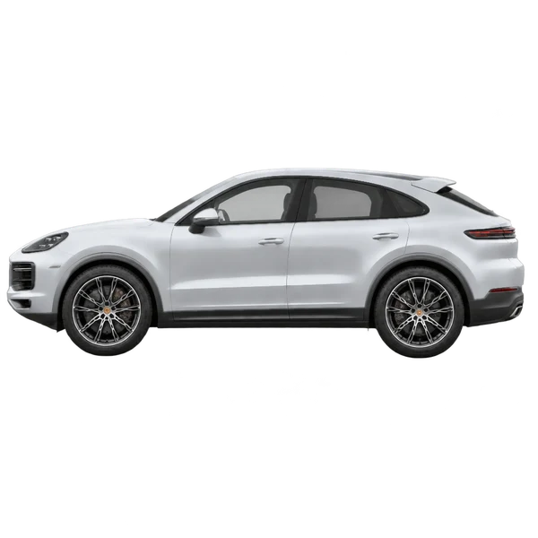 Porsche Cayenne Coupe 2026 argent, vue côté (vers la gauche)
