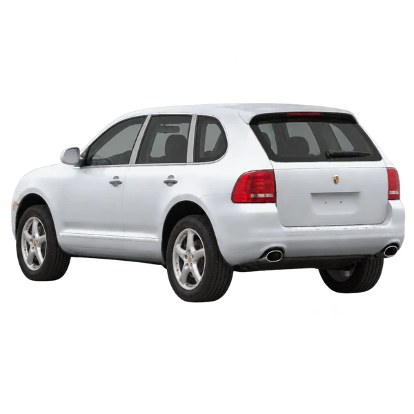 Porsche Cayenne 2003 argent, vue trois-quarts arrière (orienté vers la gauche)