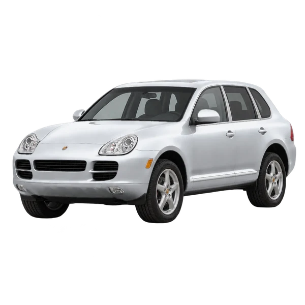 シルバーの2004 Porsche Cayenne(フロントスリークォーター(左向き)ビュー)