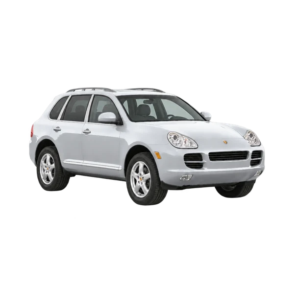 シルバーの2004 Porsche Cayenne(フロントスリークォーター(右向き)ビュー)