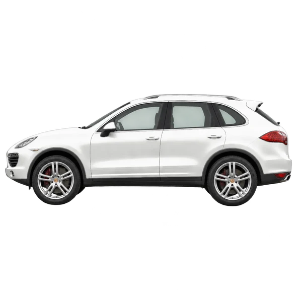 Porsche Cayenne 2017 باللون أبيض، منظر جانبي (متجه إلى اليسار)