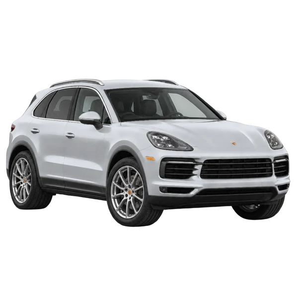 Porsche Cayenne 2021 باللون فضي، منظر زاوية ثلاثة أرباع أمامية (باتجاه اليمين)