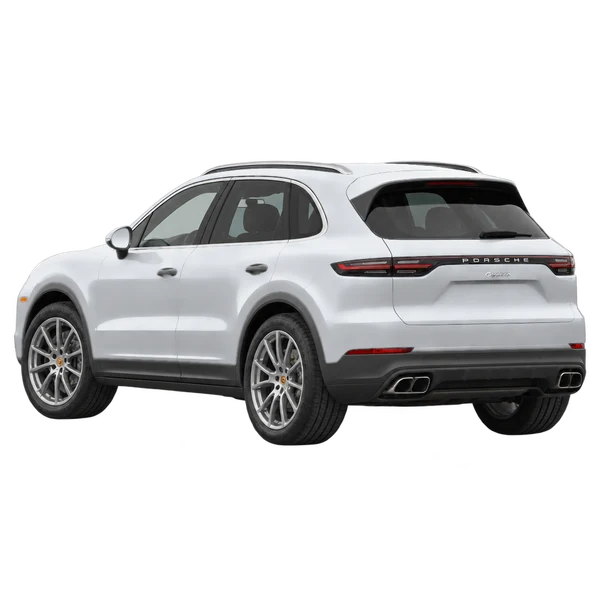 Porsche Cayenne 2021 باللون فضي، منظر ثلاثة أرباع خلفي (باتجاه اليسار)