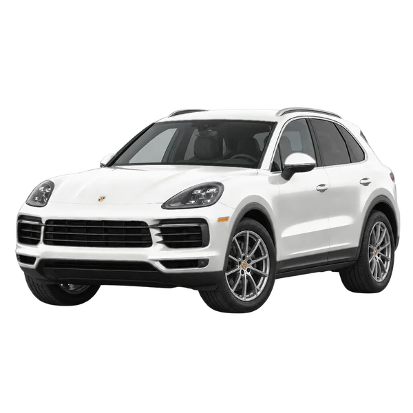 Porsche Cayenne 2021 باللون أبيض، منظر منظر أمامي بزاوية ثلاثة أرباع (متجه لليسار)