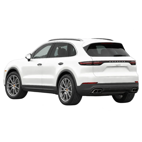 Porsche Cayenne 2021 باللون أبيض، منظر ثلاثة أرباع خلفي (باتجاه اليسار)