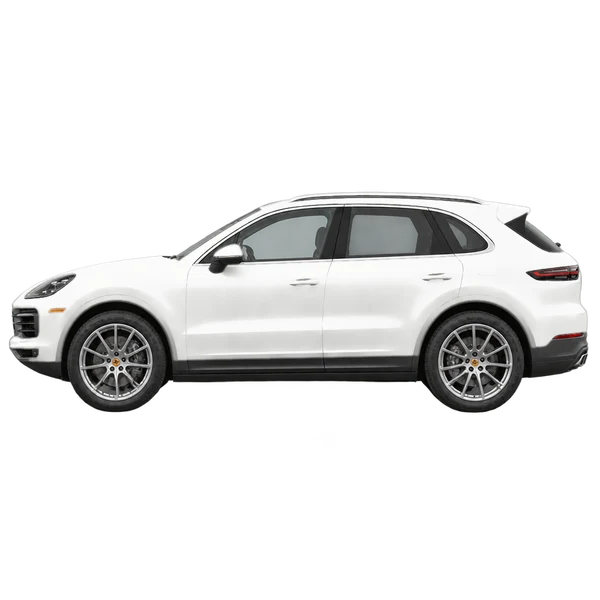 Porsche Cayenne 2021 باللون أبيض، منظر جانبي (متجه إلى اليسار)