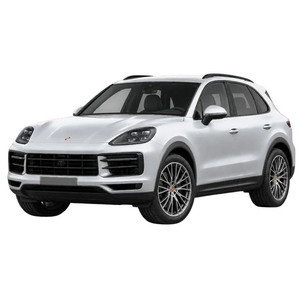 Porsche Cayenne 2026 en plateado, vista frontal tres cuartos (hacia la izquierda)