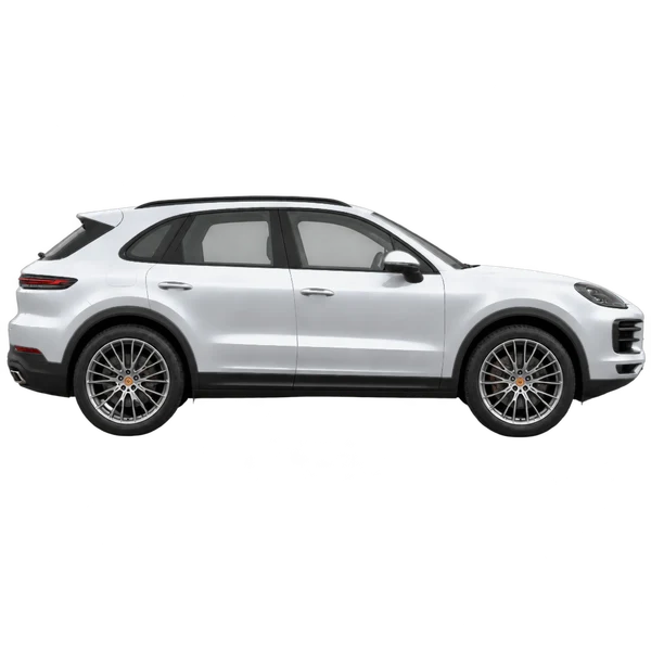 Porsche Cayenne 2026 en plateado, vista lateral (hacia la derecha)