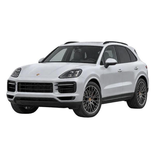 シルバーの2027 Porsche Cayenne（フロントスリークォーター(左向き)ビュー）