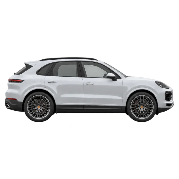 Porsche Cayenne 2027 en plateado, vista lateral (hacia la derecha)