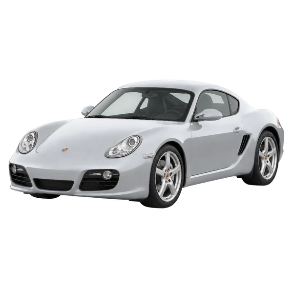 Porsche Cayman 2007 prata, vista dianteira em três quartos (voltada para a esquerda)