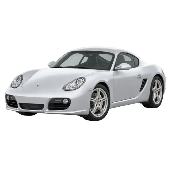 Porsche Cayman 2009 en plateado, vista frontal tres cuartos (hacia la izquierda)