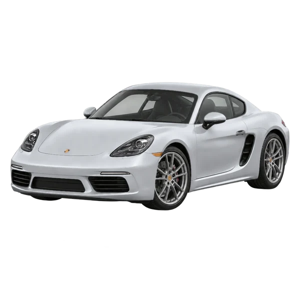 Porsche Cayman 2018 en plateado, vista frontal tres cuartos (hacia la izquierda)