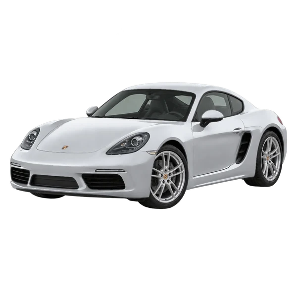 Porsche Cayman 2019 en plateado, vista frontal tres cuartos (hacia la izquierda)