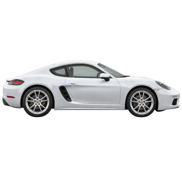 Porsche Cayman 2019 en plateado, vista lateral (hacia la derecha)