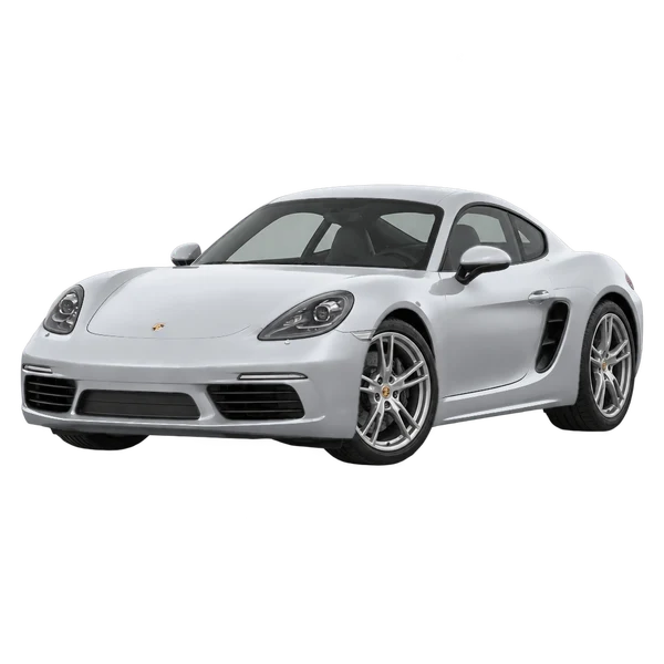 Porsche Cayman 2020 en plateado, vista frontal tres cuartos (hacia la izquierda)
