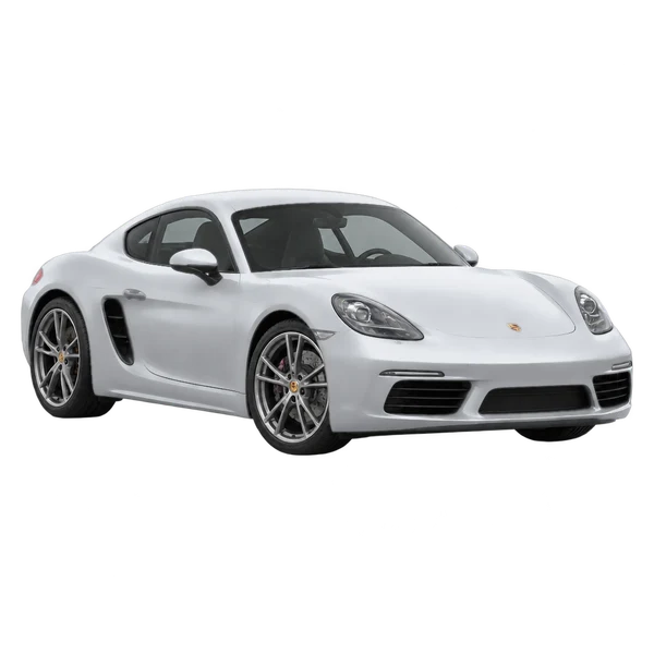 Porsche Cayman 2021 en plateado, vista frontal tres cuartos (hacia la izquierda)