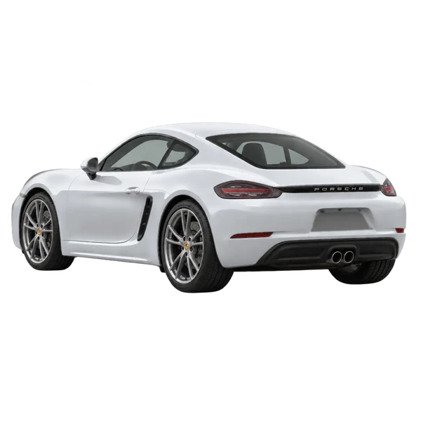 Porsche Cayman 2021 en plateado, vista tres cuartos trasero (mirando a la izquierda)