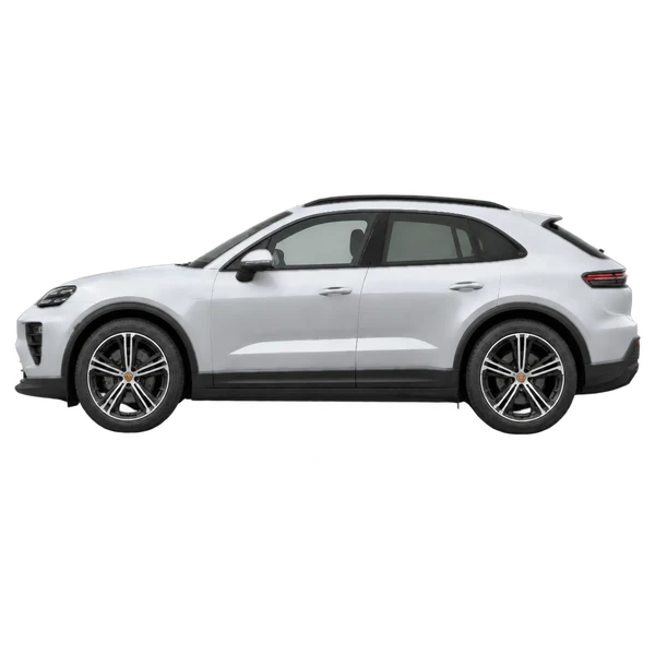 Porsche Macan Electric 2026 باللون فضي، منظر جانبي (متجه إلى اليسار)