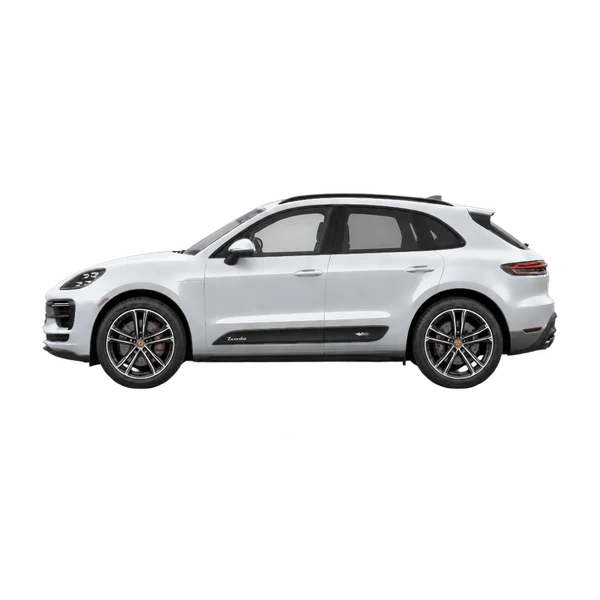 2026 Porsche Macan Turbo in Silber, Ansicht: Seite (nach links gerichtet)