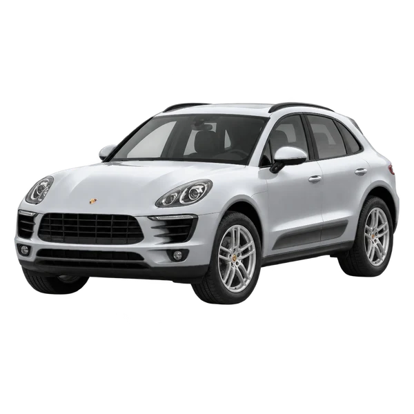 シルバーの2014 Porsche Macan（フロントスリークォーター(左向き)ビュー）