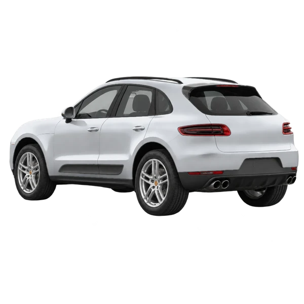 シルバーの2014 Porsche Macan（リア斜め（左向き）ビュー）
