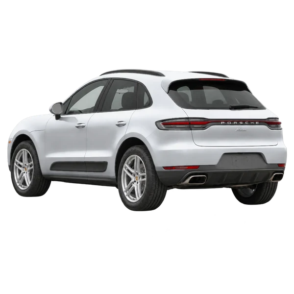 2021 Porsche Macan in Silber, Ansicht: Dreiviertelansicht von hinten (nach links gerichtet)