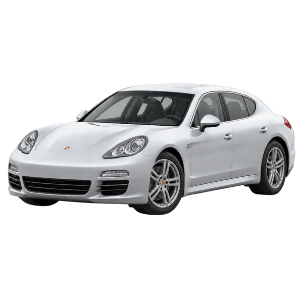Porsche Panamera 2012 باللون فضي، منظر منظر أمامي بزاوية ثلاثة أرباع (متجه لليسار)