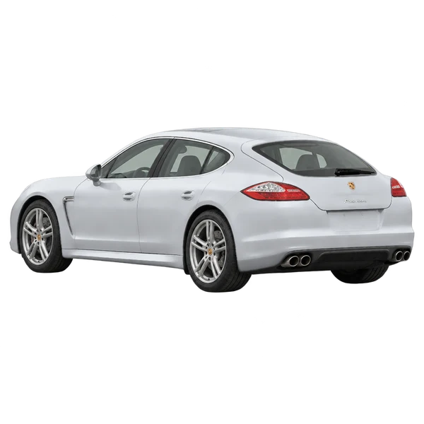 Porsche Panamera 2012 باللون فضي، منظر ثلاثة أرباع خلفي (باتجاه اليسار)