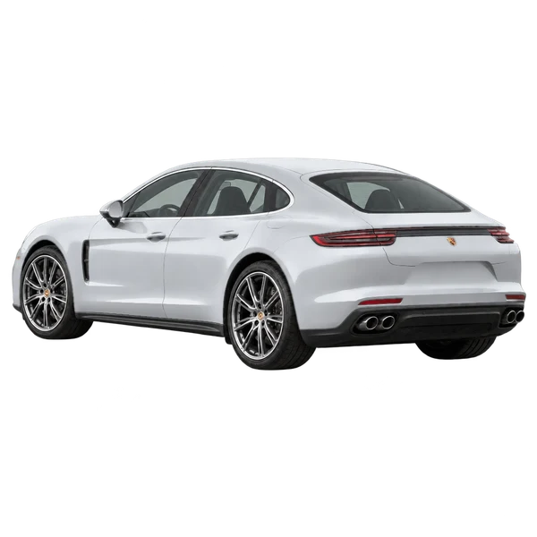 2021 Porsche Panamera in Silber, Ansicht: Dreiviertelansicht von hinten (nach links gerichtet)