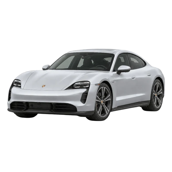 silver 2020 Porsche Taycan front three-quarter (facing left) view