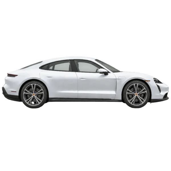 silver 2020 Porsche Taycan side (facing right) view