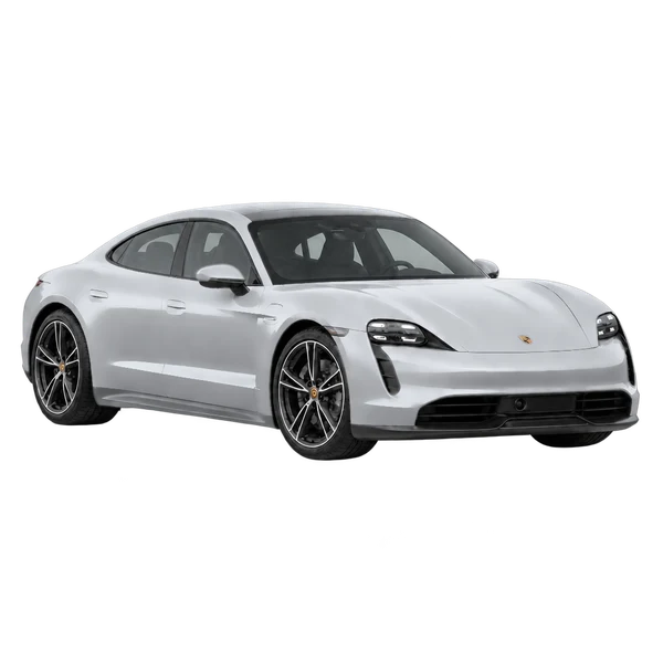 silver 2021 Porsche Taycan front three-quarter (facing right) view