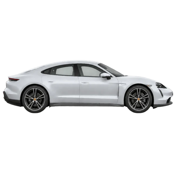 silver 2021 Porsche Taycan side (facing right) view