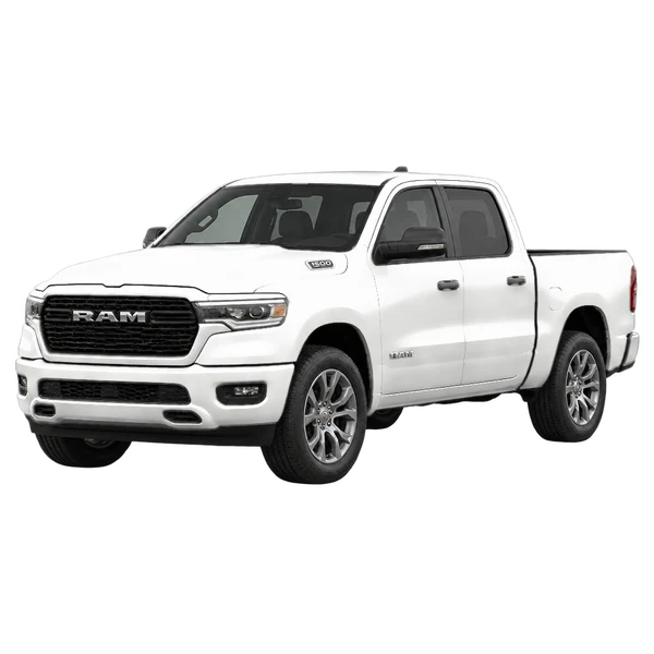 Ram 1500 2027 باللون أبيض، منظر منظر أمامي بزاوية ثلاثة أرباع (متجه لليسار)