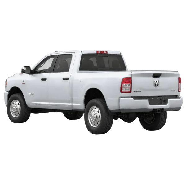 Ram 3500 2020 prata, vista três quartos traseira (voltada para a esquerda)