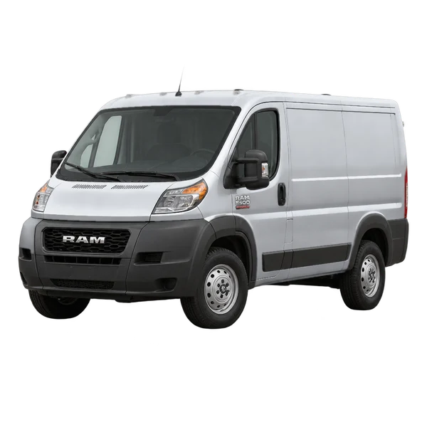 Ram ProMaster 1500 2018 باللون فضي، منظر منظر أمامي بزاوية ثلاثة أرباع (متجه لليسار)