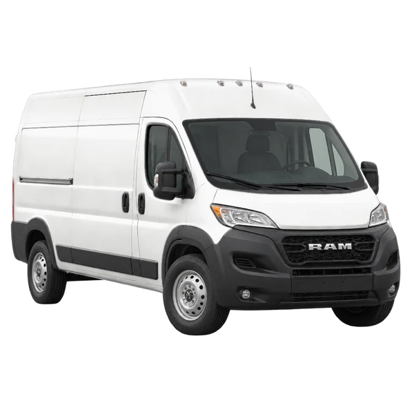 Ram ProMaster 2500 2025 en blanco, vista frontal tres cuartos (hacia la izquierda)