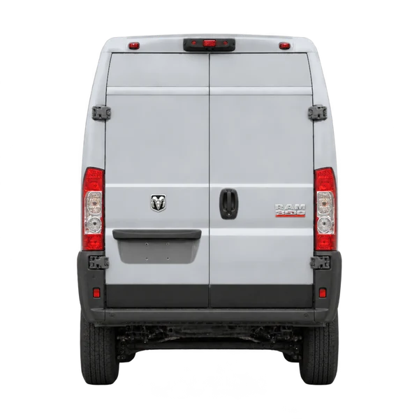 2027 Ram ProMaster 3500 in Silber, Ansicht: Heck