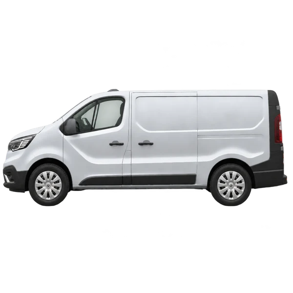 Renault Trucks Trafic 2024 en plateado, vista lateral (mirando a la izquierda)
