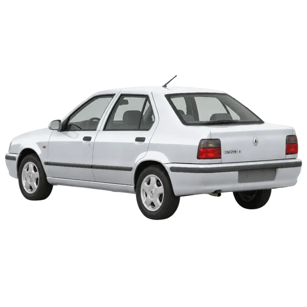 Renault 19 1997 en plateado, vista tres cuartos trasero (mirando a la izquierda)