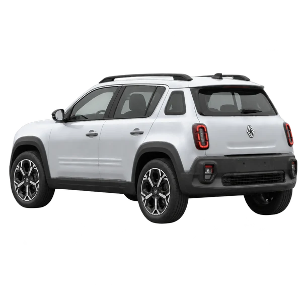 Renault 4 2025 prata, vista três quartos traseira (voltada para a esquerda)