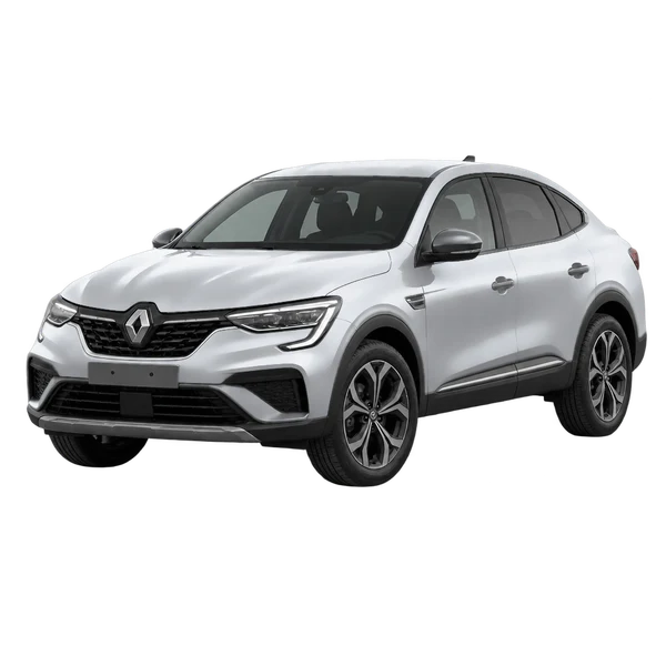 Renault Arkana 2025 باللون فضي، منظر منظر أمامي بزاوية ثلاثة أرباع (متجه لليسار)