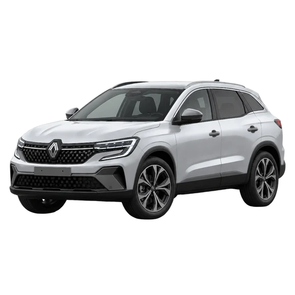 Renault Austral 2026 باللون فضي، منظر منظر أمامي بزاوية ثلاثة أرباع (متجه لليسار)