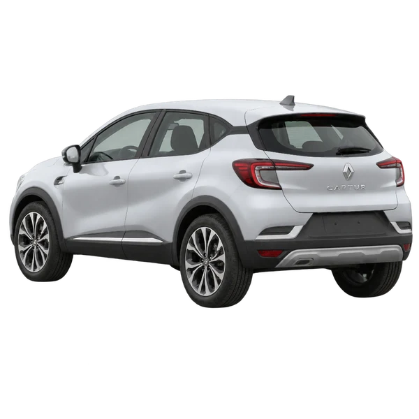 Renault Captur 2025 prata, vista três quartos traseira (voltada para a esquerda)