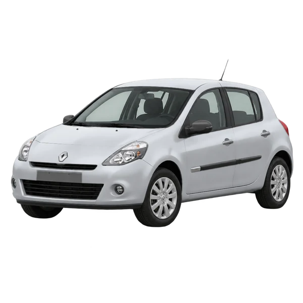 Renault Clio 2011 باللون فضي، منظر منظر أمامي بزاوية ثلاثة أرباع (متجه لليسار)