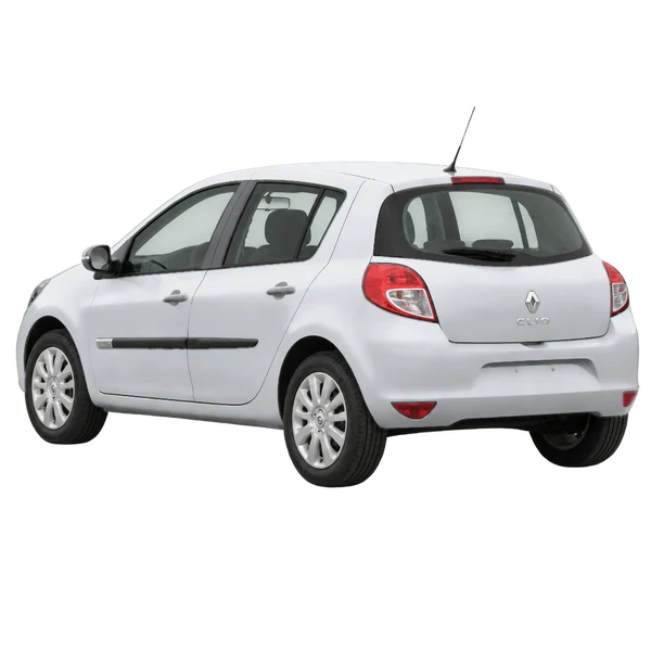 Renault Clio 2011 باللون فضي، منظر ثلاثة أرباع خلفي (باتجاه اليسار)