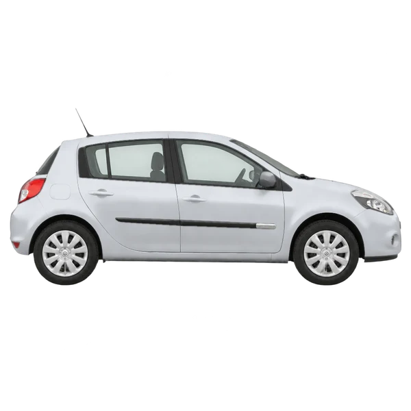 Renault Clio 2011 باللون فضي، منظر منظر جانبي (باتجاه اليمين)