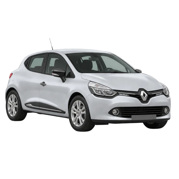 Renault Clio 2016 باللون فضي، منظر منظر أمامي بزاوية ثلاثة أرباع (متجه لليسار)